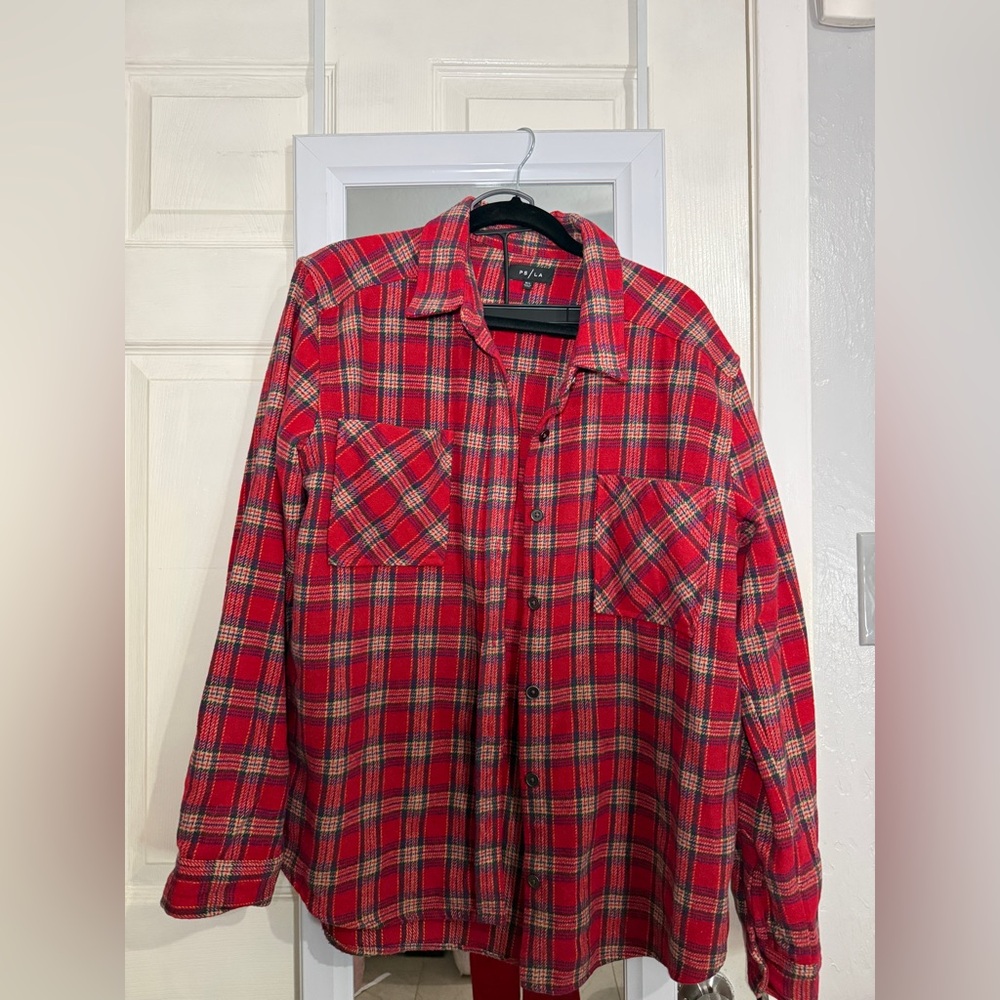 Red Plaid Button-Up Shirt